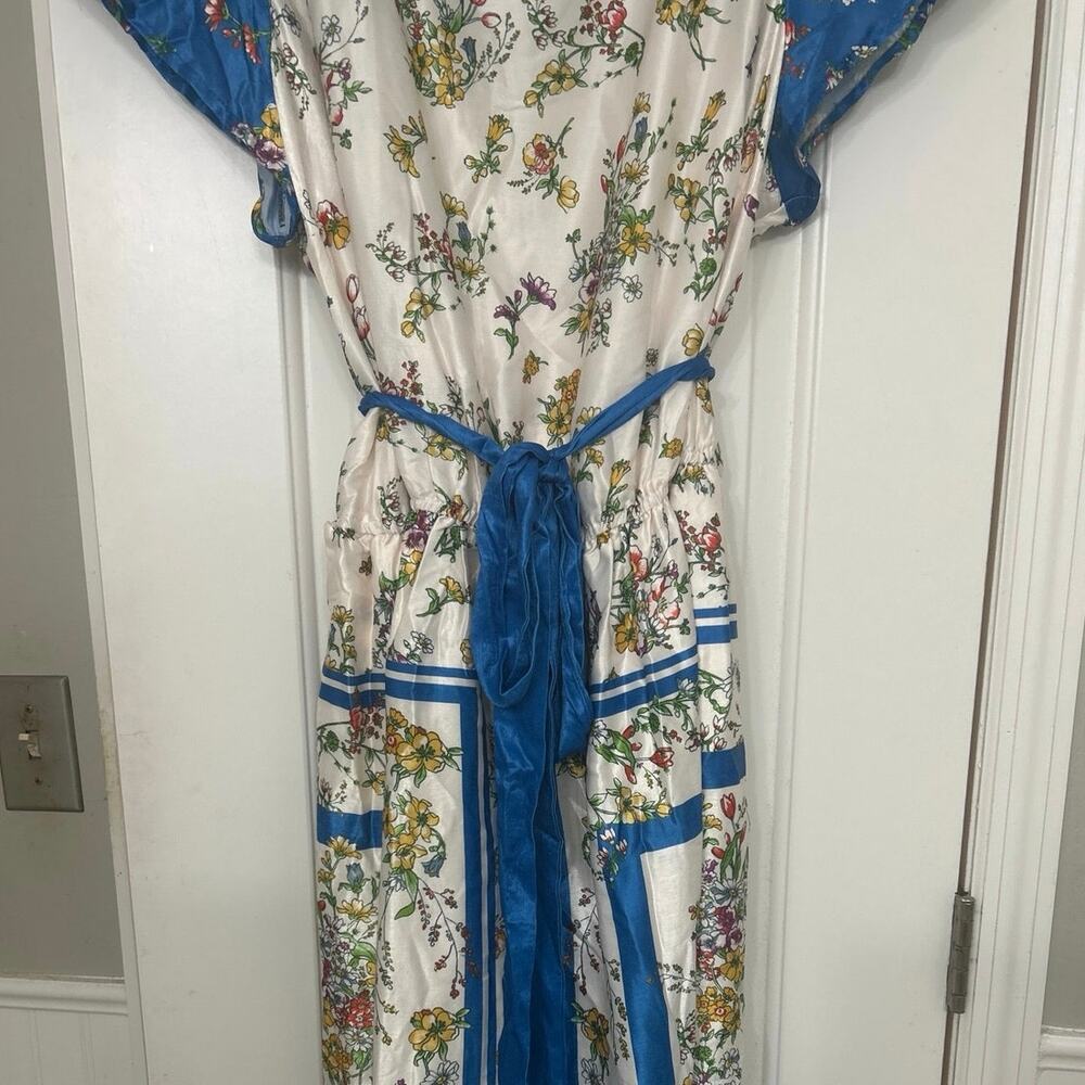 ModCloth Sunlit Reverie Floral Satin Scarf Print Dress Blue Cream 3X NWT Garden - Picture 5 of 15